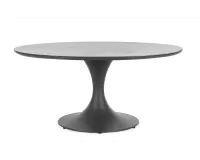 Grafitowy okrągły stół na taras aluminiowy ARNOLD śr. 158 cm blat kamienny