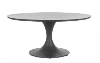 Grafitowy okrągły stół na taras aluminiowy ARNOLD śr. 158 cm blat kamienny