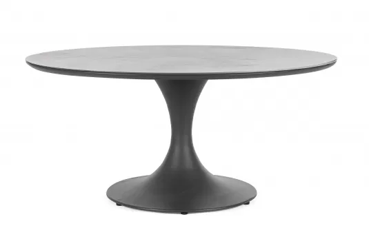 Grafitowy okrągły stół na taras aluminiowy ARNOLD śr. 158 cm blat kamienny