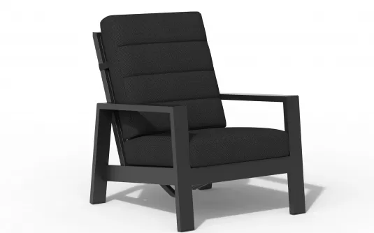 Fotel wypoczynkowy z pochylanym oparciem aluminiowy QUEENS czarne poduszki