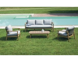 SCILLA zestaw wypoczynkowy ogrodowy akacja FSC lina antracyt poduszki szare