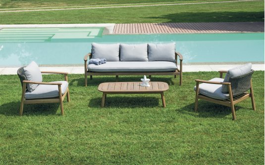 SCILLA zestaw wypoczynkowy ogrodowy akacja FSC lina antracyt poduszki szare