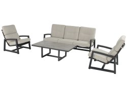 Zestaw ogrodowy Hartman GO – grafitowe aluminium sofa 3-osobowa + 2 fotele - tkanina olefin