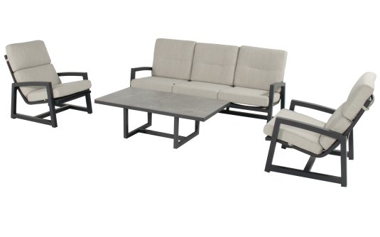 Zestaw ogrodowy Hartman GO – grafitowe aluminium sofa 3-osobowa + 2 fotele - tkanina olefin