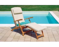 Fotel ogrodowy STEAMER 163×58 teak regulowany z poduszką ecru na taras