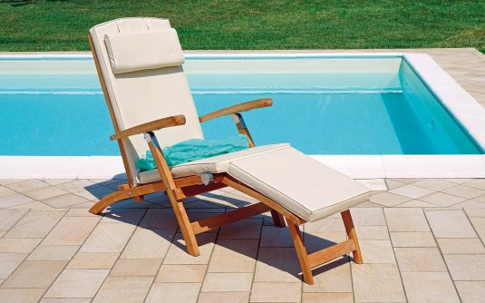 Fotel ogrodowy STEAMER 163×58 teak regulowany z poduszką ecru na taras