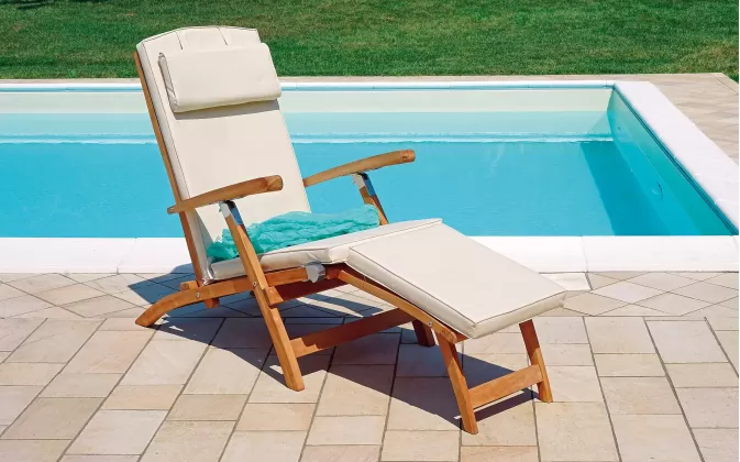 Fotel ogrodowy STEAMER 163×58 teak regulowany z poduszką ecru na taras