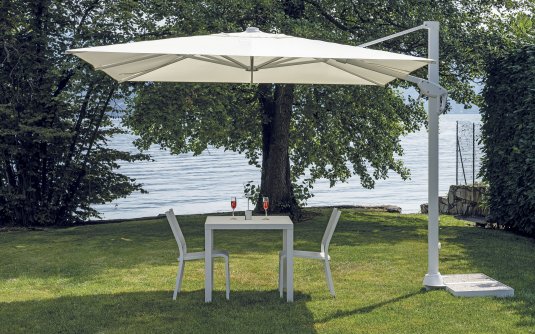 TENNESSEE 3×4 m parasol ogrodowy z BIAŁA nogą boczną i boczną podstawą / poszycie ecru