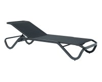 VIESTE Grafitowy leżak ogrodowy aluminiowy z siedziskiem z tekstyliną