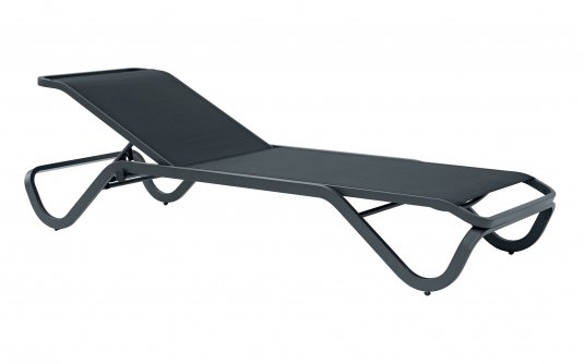 VIESTE Grafitowy leżak ogrodowy aluminiowy z siedziskiem z tekstyliną
