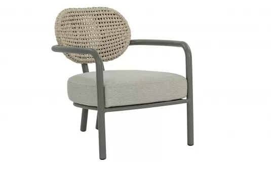 LUGANO LOUNGECHAIR – fotel ogrodowy AppleBee z aluminium i rope taupe z poduszką All Weather