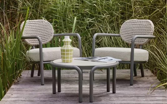 LUGANO Zestaw balkonowy AppleBee z aluminium i rope taupe z poduszkami All Weather