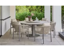 Zestaw ogrodowy BORA BORA – okrągły stół Ø 160 cm z krzesłami z aluminium i poduszkami All Weather antracyt