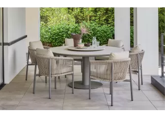 Zestaw ogrodowy BORA BORA – okrągły stół Ø 160 cm z krzesłami z aluminium i poduszkami All Weather antracyt