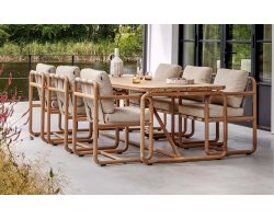 DOLCE Zestaw stołowy z teaku dla 6 osób z poduszkami All Weather jasny beż