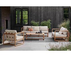 DOLCE LOUNGE Zestaw wypoczynkowy na taras z teaku z sofą 2‑ lub 3‑osobową i poduszkami All Weather j