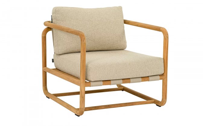 Fotel ogrodowy z drewna teak z poduszką All Weather jasny beż – kolekcja DOLCE