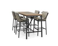 Zestaw barowy ogrodowy MILOU czarny aluminiowy / technorattan / drewno teak dla 4 osób 