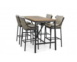 Zestaw barowy ogrodowy MILOU czarny aluminiowy / technorattan / drewno teak dla 4 osób 