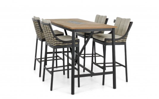 Zestaw barowy ogrodowy MILOU czarny aluminiowy / technorattan / drewno teak dla 4 osób Zestaw barowy ogrodowy MILOU czarny aluminiowy / technorattan / drewno teak dla 4 osób