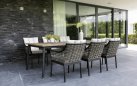 Zestaw ogrodowy jadalniany z aluminium z technorattanem i blatem teakowym dla 6 osób – kolekcja MILO