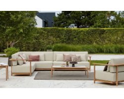 Zestaw wypoczynkowy ogrodowy ST. LUCIA z drewna teak i poduszkami All Weather jasnobeżowymi