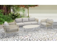 LINDO zestaw ogrodowy wypoczynkowy – sofa 3‑osobowa, fotele, stolik, aluminium beżowyWN / OHIO Stoli