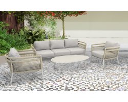 LINDO zestaw ogrodowy wypoczynkowy – sofa 3‑osobowa, fotele, stolik, aluminium beżowyWN / OHIO Stoli