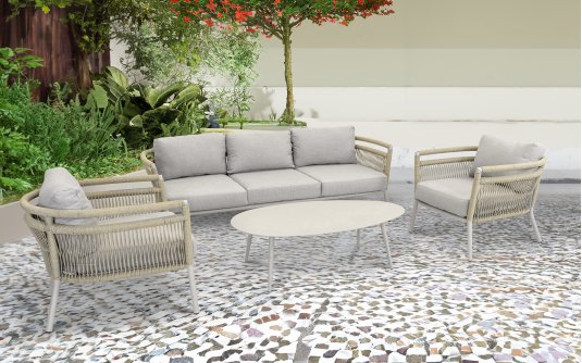 LINDO zestaw ogrodowy wypoczynkowy – sofa 3‑osobowa, fotele, stolik, aluminium beżowyWN / OHIO Stoli LINDO zestaw ogrodowy wypoczynkowy – sofa 3‑osobowa, fotele, stolik, aluminium beżowyWN / OHIO Stoli