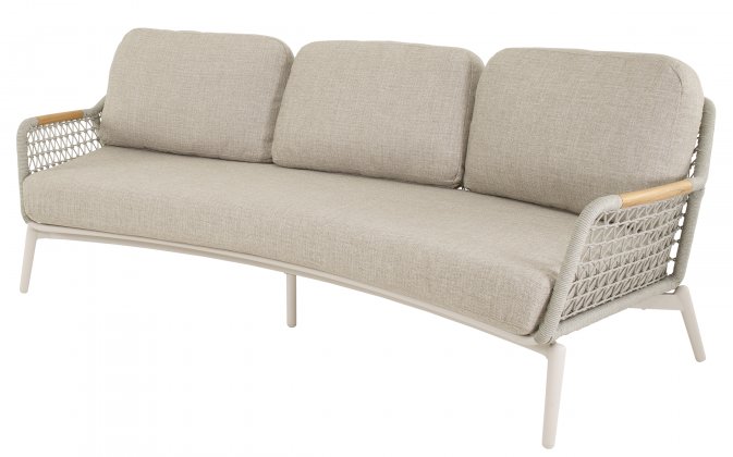Sofa ogrodowa MARSELILLE 3-osobowa beżowa z liną i elementami teak