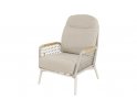 Fotel ogrodowy beżowy MARSEILLE aluminiowy beżowy wysokie oparcie z podłokietnikami teak i liną sznurkową olefin