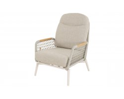 Fotel ogrodowy beżowy MARSEILLE aluminiowy beżowy wysokie oparcie z podłokietnikami teak i liną sznurkową olefin