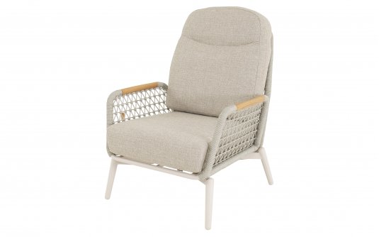 Fotel ogrodowy beżowy MARSEILLE aluminiowy beżowy wysokie oparcie z podłokietnikami teak i liną sznurkową olefin Fotel ogrodowy beżowy MARSEILLE aluminiowy beżowy wysokie oparcie z podłokietnikami teak i liną sznurkową olefin