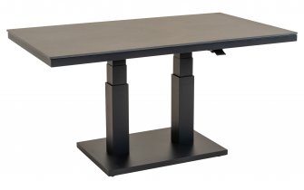 Wygodnych stolik kawowy GENEVA 140x80 cm ogrodowy aluminiowy w kolorze grafitowym z podnoszonym blatem z kamienia spiekanego