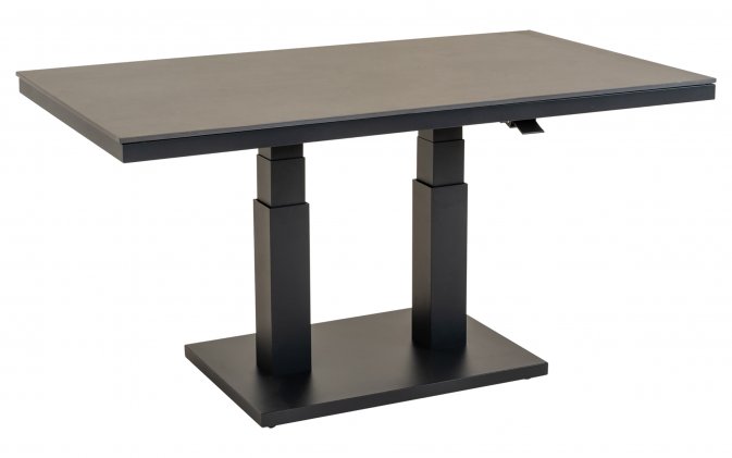 Wygodnych stolik kawowy GENEVA 140x80 cm ogrodowy aluminiowy w kolorze grafitowym z podnoszonym blatem z kamienia spiekanego