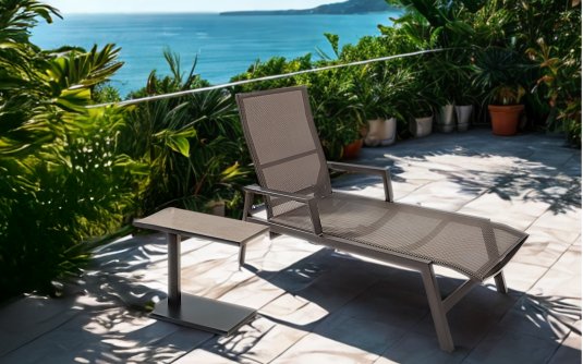 GENEVA 60x40 Stolik ogrodowy pomocniczy aluminium antracyt blat kamień spiekany regulowany