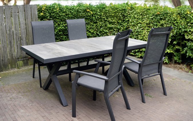 CASTILLA 160×90 Stół ogrodowy prostokątny aluminium antracyt blat ceramiczny beżowy