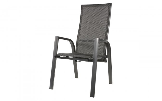 Wysokie krzesło ogrodowe MOJITO z pochyleniem oparciem aluminiowe grafitowe siedzisko tekstylina