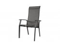 Ciemnoszare, aluminiowe krzesło ogrodowe z wysokim i pochylonym płynnie oparciem MOJITO II