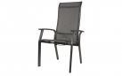 Ciemnoszare, aluminiowe krzesło ogrodowe z wysokim i pochylonym płynnie oparciem MOJITO II