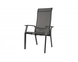 Ciemnoszare, aluminiowe krzesło ogrodowe z wysokim i pochylonym płynnie oparciem MOJITO II