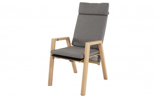 ACARI krzesło ogrodowe wysokie pochylone oparcie aluminium woodlook tekstylina poduszki olefin