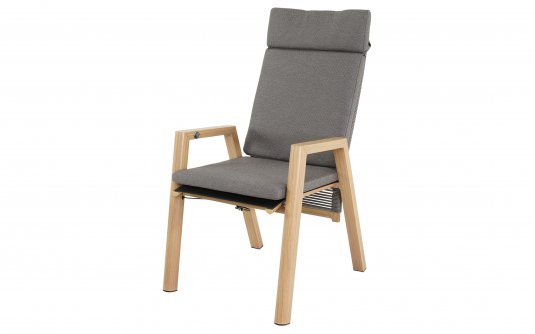 ACARI krzesło ogrodowe wysokie pochylone oparcie aluminium woodlook tekstylina poduszki olefin