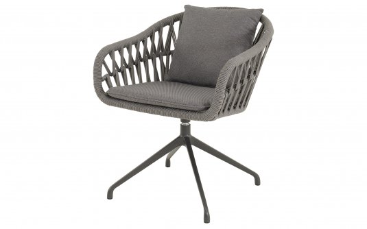 ASPETTO krzesło ogrodowe obrotowe aluminium antracyt lina polipropylenowa poduszki olefin