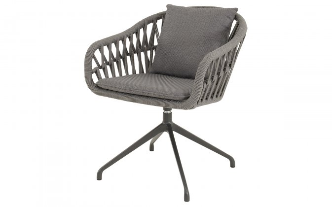 ASPETTO krzesło ogrodowe obrotowe aluminium antracyt lina polipropylenowa poduszki olefin