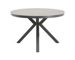 Grafitowy. okrągły stół ogrodowy, aluminiowy na 4 nogach z blatem z kamienia spiekanego DAVOS 118 cm