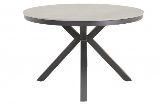 Grafitowy. okrągły stół ogrodowy, aluminiowy na 4 nogach z blatem z kamienia spiekanego DAVOS 118 cm Grafitowy. okrągły stół ogrodowy, aluminiowy na 4 nogach z blatem z kamienia spiekanego DAVOS 118 cm