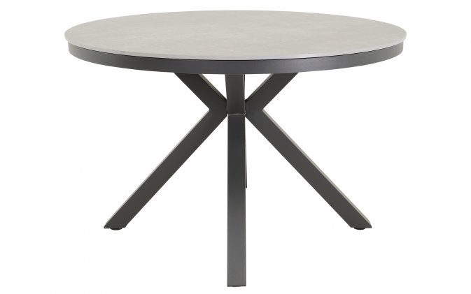 Grafitowy. okrągły stół ogrodowy, aluminiowy na 4 nogach z blatem z kamienia spiekanego DAVOS 118 cm