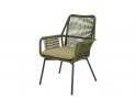 Zielonooliwkowe krzesło ogrodowe SILAS o aluminiowej podstawie z liną polipropylenową siedzisku oparciu z poduszką