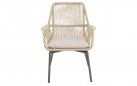 Beżowe krzesło ogrodowe SILAS o aluminiowej podstawie z liną polipropylenową siedzisku oparciu z poduszką